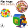 Play House Tent + 50 Soft Plastic Tent Balls Set For Kids - Tent Size Approx. 110cm and Each Ball Size 5.5cm - Assorted Color