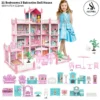 Beautiful Home Dream Become True DIY Assembled Game 4-Storey 11 Rooms and 3 Balconies Huge Big Doll House Villa Playset With Furniture & Accessories Children's Family DIY Pretend Dream House Castle Accessories Assembly Toy Girl Gift - Size Approx. 26 Inch