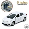 Toyota Corolla Grande Die-Cast Metal Body Model Toy Car Pull Back Action With Alloy Children's Sports Model Diecast Car - Lights & Music - Front Doors & Boot or Hood Can Be Opened - Gift For Boys - Size Approx. 5 Inches - White