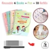 New Educational 4 in 1 Imported High Quality Sank Montessori Reusable Magic Book For Kids - 4 Different Magic Books - 1 Magic Pen - 10 Refills - 1 Grip Set Toy For Children's Calligraphy Copybook Magic Writing Calligraphy Handwriting Copybook Set