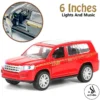 Toyota Land Cruiser V8 Front Doors Open and Lights and Music Simulation Luxury SUV Model Car - Pull Back Alloy Metal Diecasts Off-road Vehicle Birthday Gift for Boy Children 1:32 Scale - Size Approx. 6 Inches - Red
