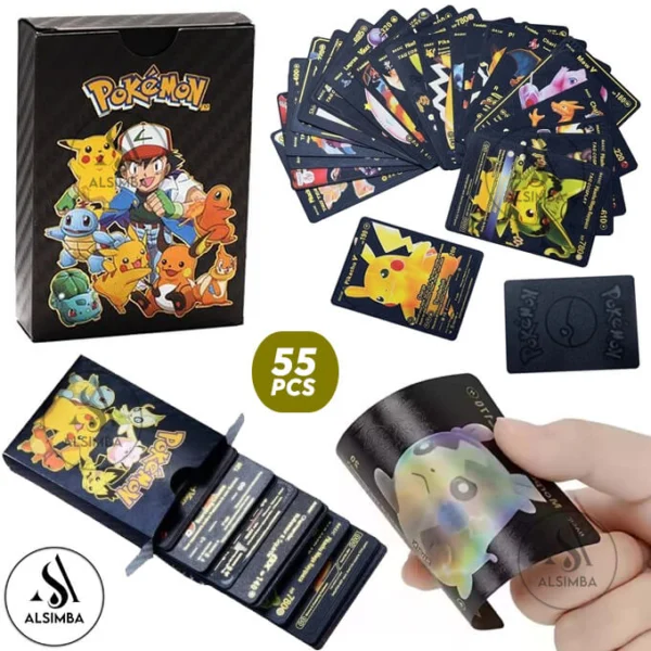 55 Pcs Pokemon Cards Black Edition - Premium Trading Battle Cards for Kids & Collectors